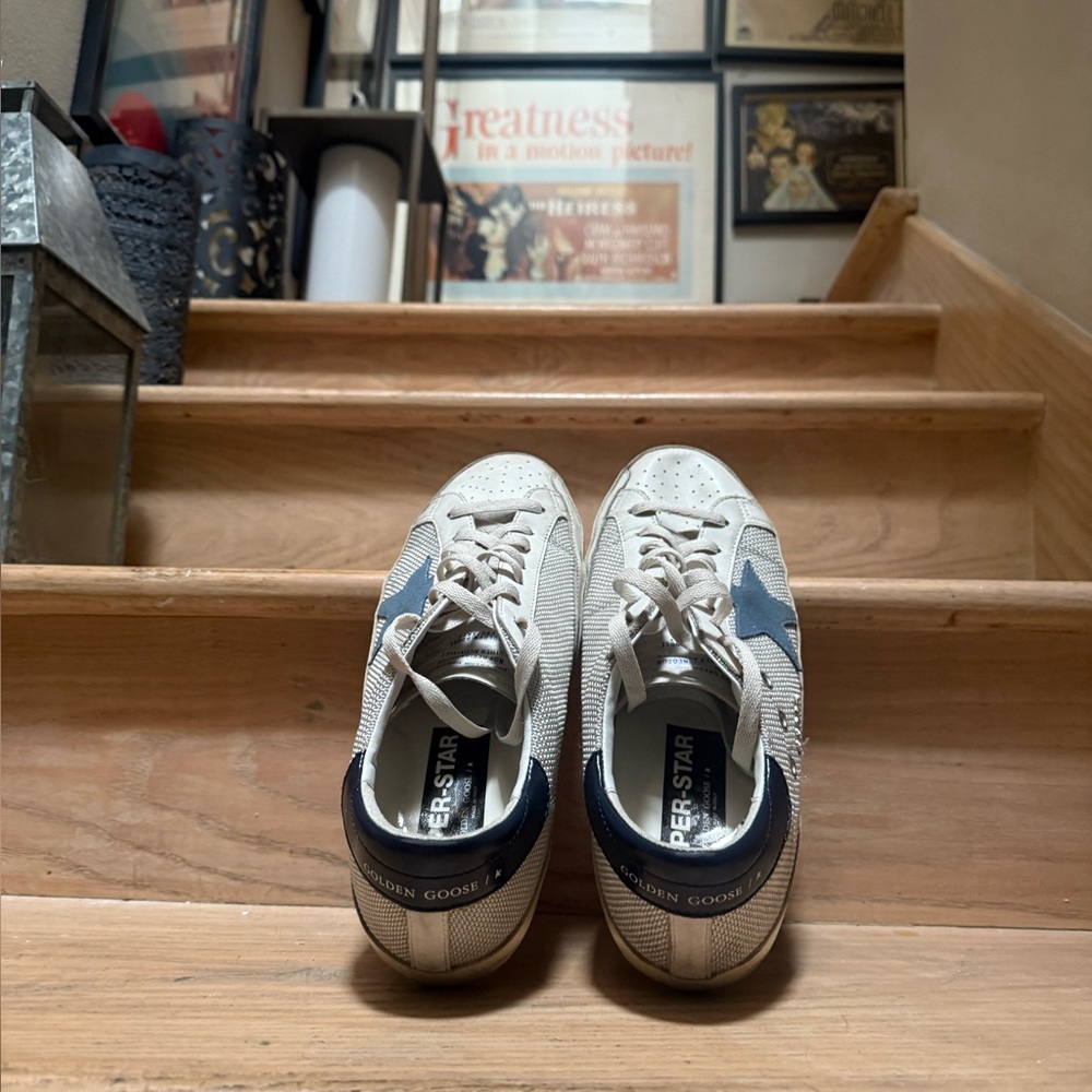 Golden Goose Super-Star Low Sneaker - Off-white/Steel Blue/Navy Men’s 10US/43EU - Picture 11 of 12